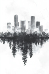 Obraz premium Irvine, California, black and white pen pencil hand-drawn effect portrait drawing illustration for travel poster, card, wallpaper, backdrop or banner. Modern, clear, artistic and simple