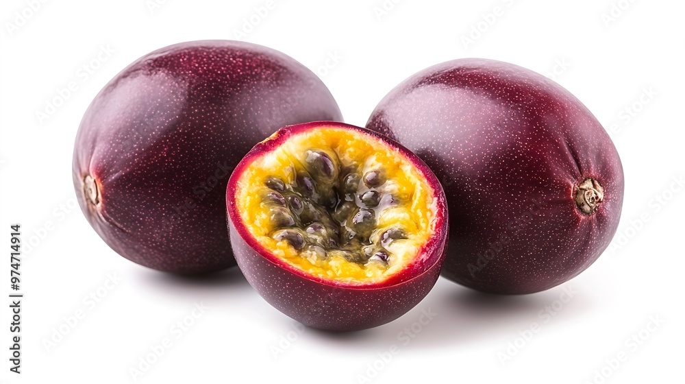 Poster clipping path passion fruit isolated on white background : generative ai