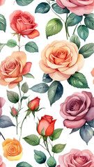Naklejka premium Beautiful seamless vector floral pattern, spring summer background with tropical flowers, palm leaves, jungle leaf, rose, bird of paradise flower. Exotic wallpaper, Hawaiian style, watercolor style