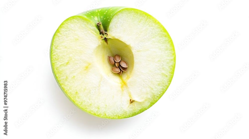 Poster green apple half with seeds isolated on white background half of green apple fruit with clipping pat