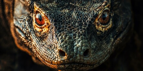 Fototapeta premium Close-up of Komodo dragon face with eyes.