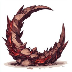 A dragon s horn with glowing runes, fantasy creature element, detailed illustration, brown and red, isolated on white background