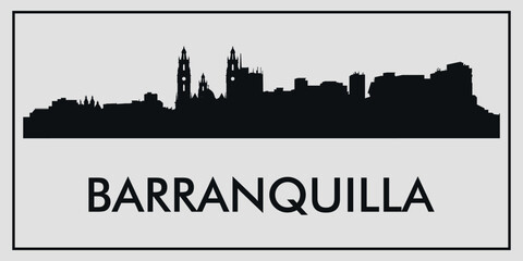 Obraz premium Cityscape. Barranquilla, Colombia. Silhouettes of buildings. Vector on gray background