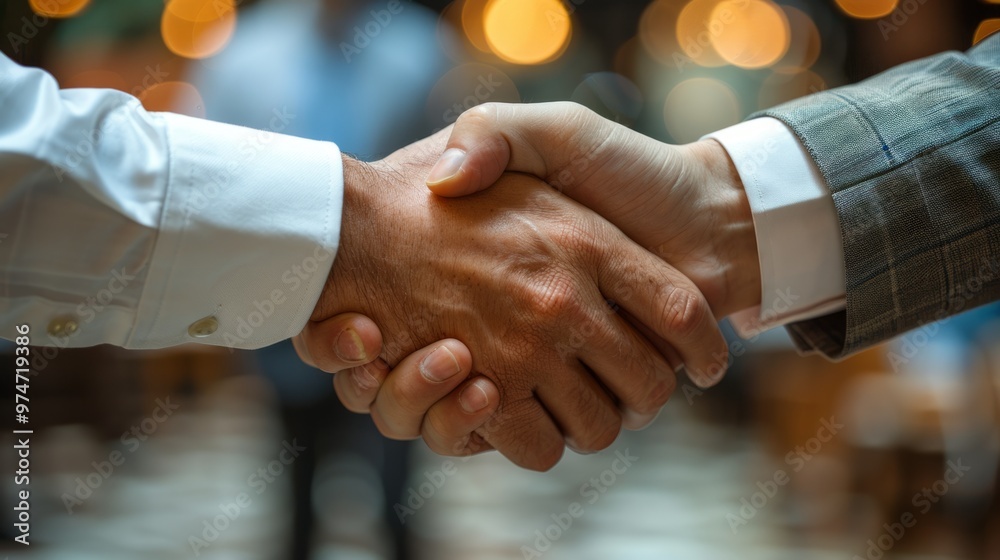 Poster two men shake hands in a business setting