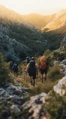 Packs – Hikers Wearing Backpacks Climbing Rugged Terrain Symbolizing Adventure and Endurance