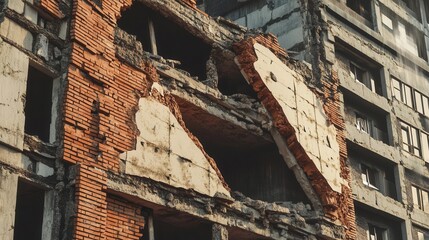 Fototapeta premium Crumbling structures revealing weakness after a seismic shockwave, Shockwave, Weakness Breakage.