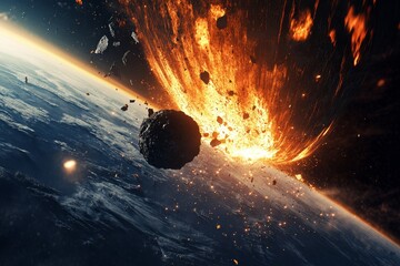 Meteor impact on earth  a stunning 3d representation of an asteroid colliding with our planet