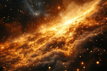 Fototapeta premium mesmerizing golden light explosion particles radiating outward warm ethereal glow on black
