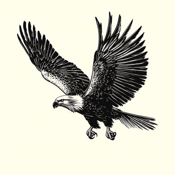 recommend clip art: A line drawing of a bald eagle in flight with spread wings, talons, and beak visible.