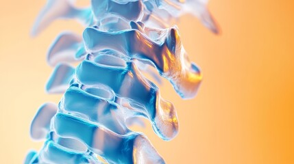3d render of a human spine in blue and orange tones representing medical anatomy and vertebral structure