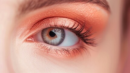 Obraz premium Close-up of a Woman's Eye with Peachy Makeup