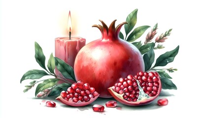 Yalda Night Celebration with Pomegranate and Candles - Festive Persian Tradition