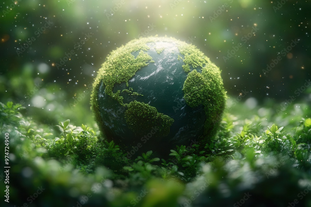 Canvas Prints miniature green planet floating in cosmic void lush forests tiny oceans microscopic details environm