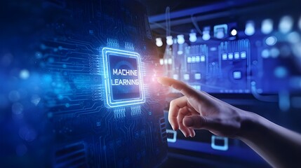 ML, Machine learning virtual touch screen, hand touch machine learning virtual screen, technology concept