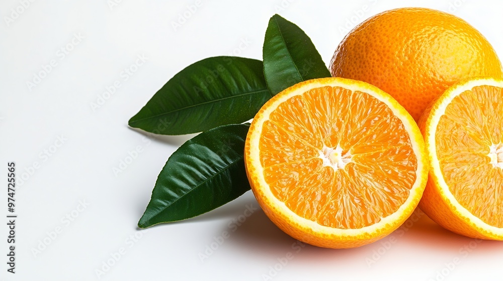 Poster orange collection orange fruit with green leaf isolated on white background orange with clipping pat