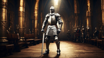 Obraz premium Knight in Shining Armor Raising a Sword