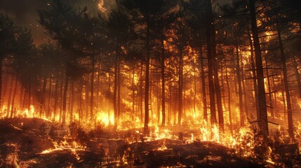 Naklejka premium Wildfire Raging Through Forest