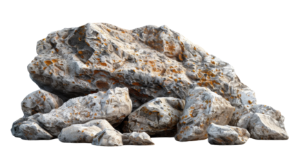 A large, weathered rock formation with various textures and colors.
