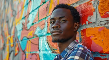 Fototapeta premium Young African Man Against Graffiti Wall