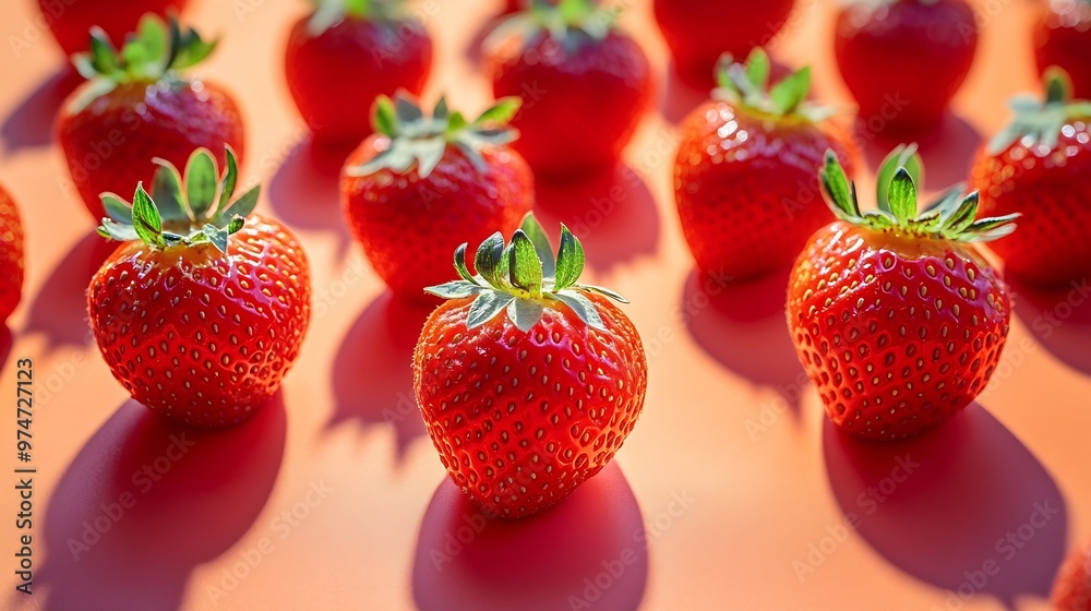 Poster Strawberry Pattern of strawberrys on colored background : Generative AI