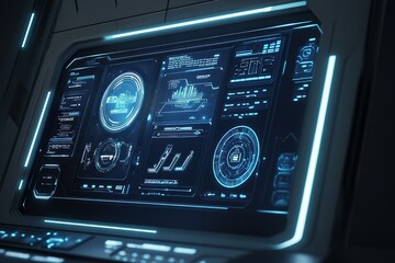 Futuristic blue HUD interface on screen