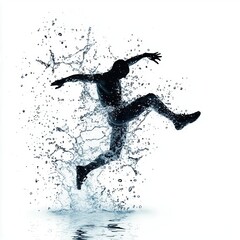 Naklejka premium Diver performing an acrobatic dive, graceful movement, water droplets in slow motion, isolated on white background