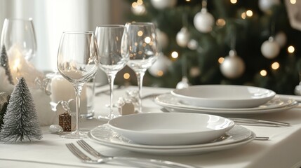 Fototapeta premium Chic and elegant table setting ideas for a festive christmas and new year dinner celebration