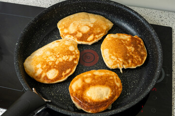 Golden Protein Pancakes: Fitness-Friendly Flapjacks. Nutritious Morning Meal Preparation in Progress