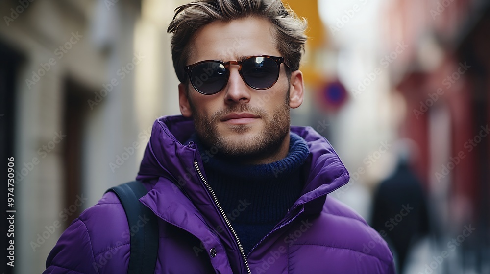 Canvas Prints Handsome man with sunglasses and purple jacket : Generative AI