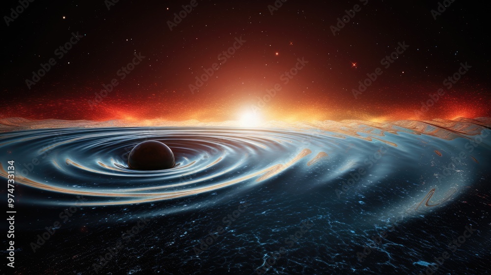 Canvas Prints a black hole in a starry sky, creating ripples in the fabric of space-time.