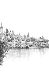 Fototapeta premium Kingston, Canada, black and white pen pencil hand-drawn effect portrait drawing illustration for travel poster, card, wallpaper, backdrop or banner. Modern, clear, artistic and simple