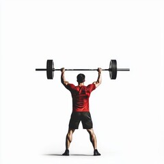 Obraz premium Weightlifter raising a barbell, intense strength, vivid lighting contrast, photorealistic, isolated on white background