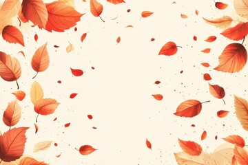Autumn background vector with orange and red leaves falling down on beige or white background