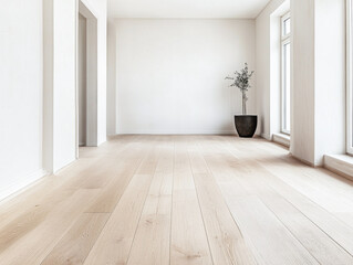 Empty room interiors in warm tones with a mix of natural window lighting and shadows. Minimalist apartment interior