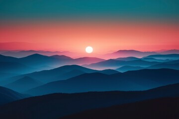 Obraz premium Silhouetted Mountain Ranges with a Setting Sun