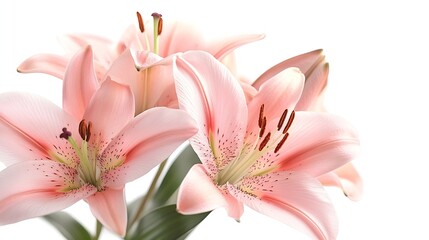 Beautiful pink lily flower bouquet isolated on white background : Generative AI