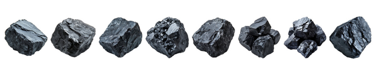 Set, collection of Coal isolated on transparent background.