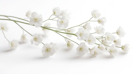 Twig of gypsophila flowers isolated on white : Generative AI
