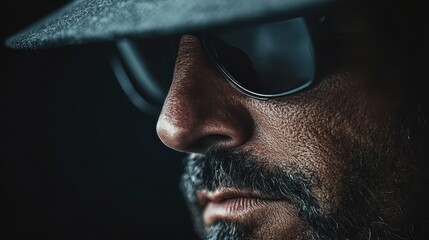 A hat with a curved brim captured in a minimally lit scene, shrouded in deep shadows, emphasizing its shape and texture while leaving much to the imagination.