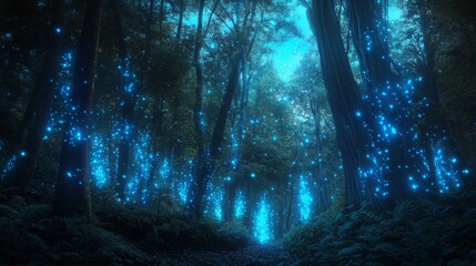 Obraz premium Bioluminescent Forest: Where Trees Glow with Magical Light