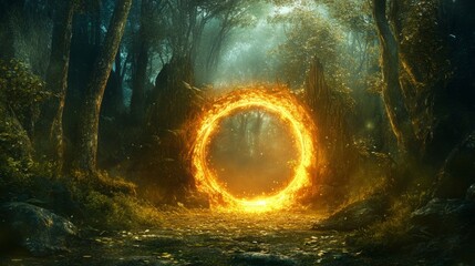 Fototapeta premium Mysterious Forest Portal: Glowing Energy and Magic Unveiled