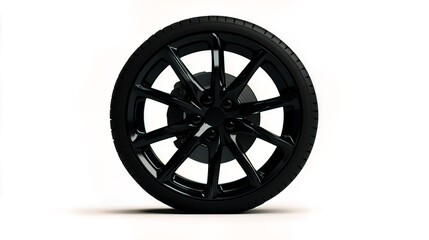 Obraz premium Black car alloy wheel isolated on white.