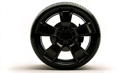 Obraz premium Black car alloy wheel isolated on white.