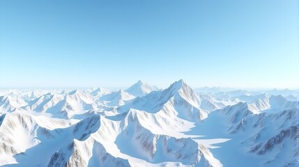Fototapeta premium Expansive panoramic View Snow-covered Mountain Range Under a Clear Blue Sky