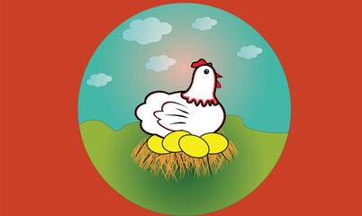 Chicken sitting in the womb with eggs