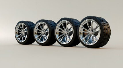 Car wheels isolated, in a row.