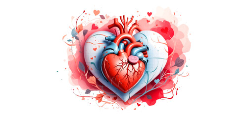 3d Red heart shape with line of cardio gram and stethoscope on pink background, banner and background for heart health, health care, health checkup concept banner