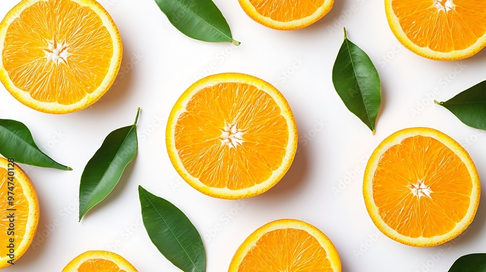 Poster orange fruit with orange slices and leaves isolated on white background orange with clipping path : 