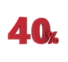 3D Number 40 percent  Promotion or Discount Style Color red