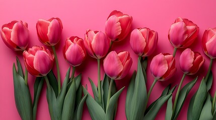 Obraz premium Banner for International Womens Day with beautiful tulips on pink background : Generative AI